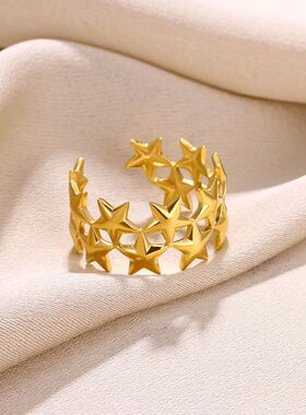 Multiple Star Open Ring For Women Fashion Hiphop Gold Color