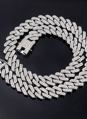 Hip Hop Shiny 15MM Cuban Link Chain Necklace Women Men Silve