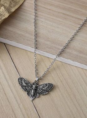 Death Moth Necklace Vintage Pendant Sugar Skull Gothic Butte