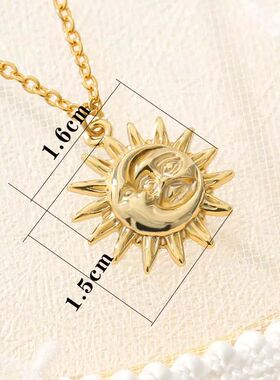 Vintage Sun Moon Pendant Necklace For Women Gold Color Stain