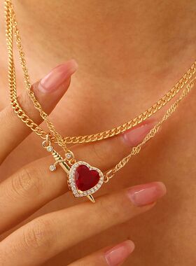 Gothic Heart and Sword Couple Necklace Fashion Wedding Party