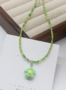 Boho Korean Style Beaded Daisy Necklace Choker Y2K Colorful
