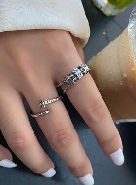Arrived Thai silver Color Cylinder Star Double Layer Ring Fo