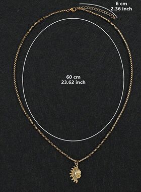 2pc/Set Sun Moon Couple Necklace Vintage Stainless Steel Asy