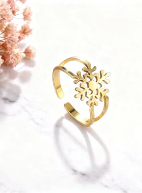 Winter Fashion Snowflake Ring Stainless Steel Adjustable Aes