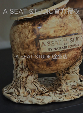 A SEAT STUDIO泰国进口做旧树桩陶盆块根绿植手工花盆