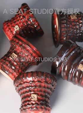 A SEAT STUDIO泰国进口红黑亮釉块根绿植手工花盆