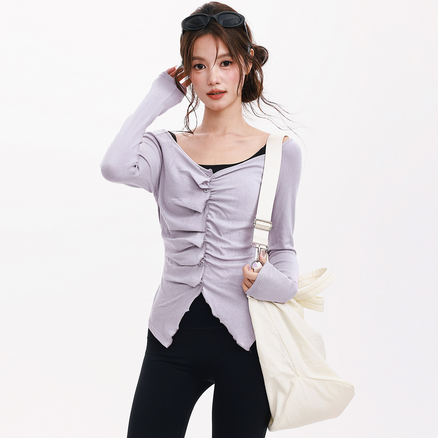 奔跑吧卡卡设计感运动上衣女长袖修身健身瑜伽服褶皱显瘦T恤秋季,淘宝优惠券,粉丝福利购,淘宝优惠卷