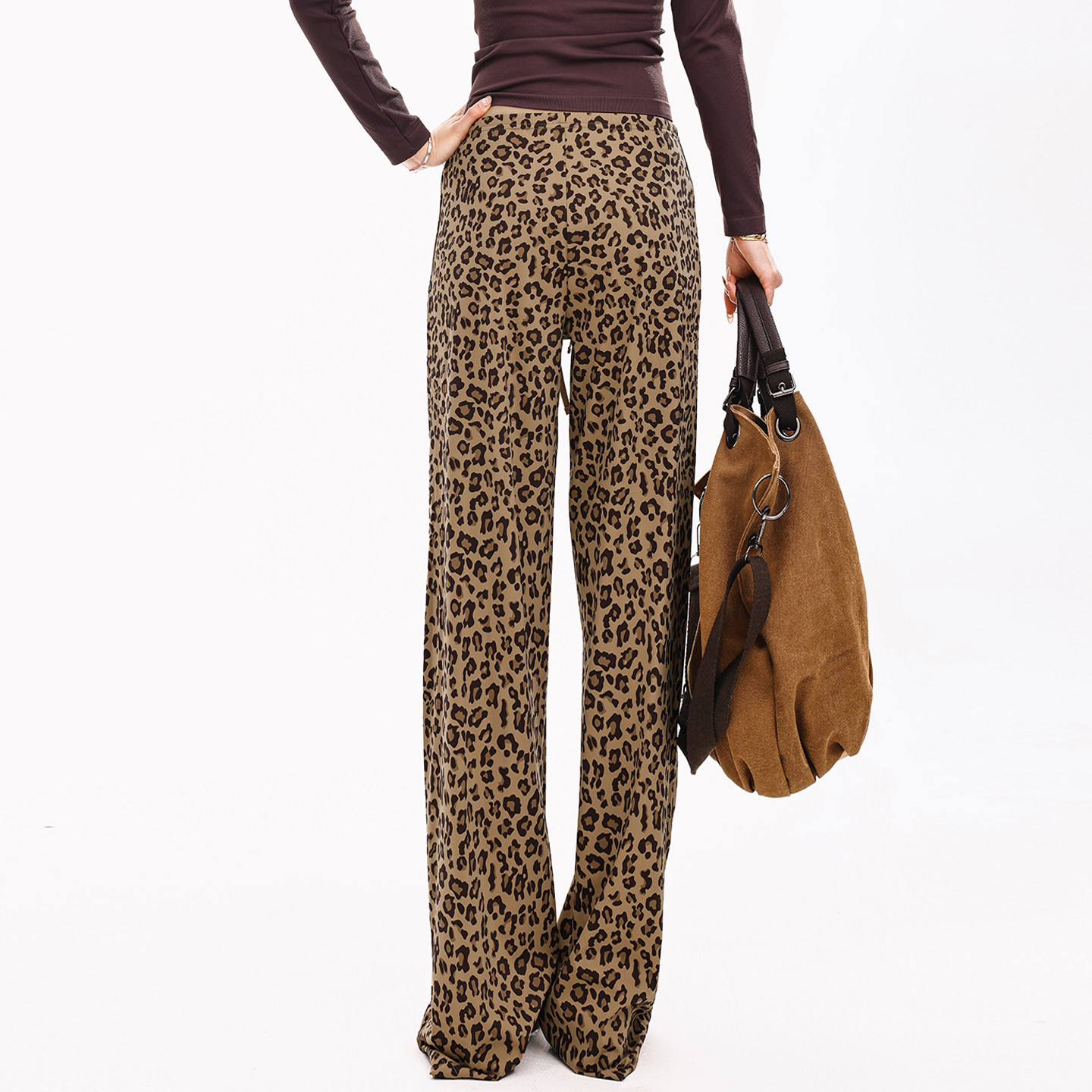 奔跑吧卡卡豹纹系带宽松长裤直筒款休闲风中腰阔腿运动裤舒适显瘦,淘宝优惠券,粉丝福利购,淘宝优惠卷