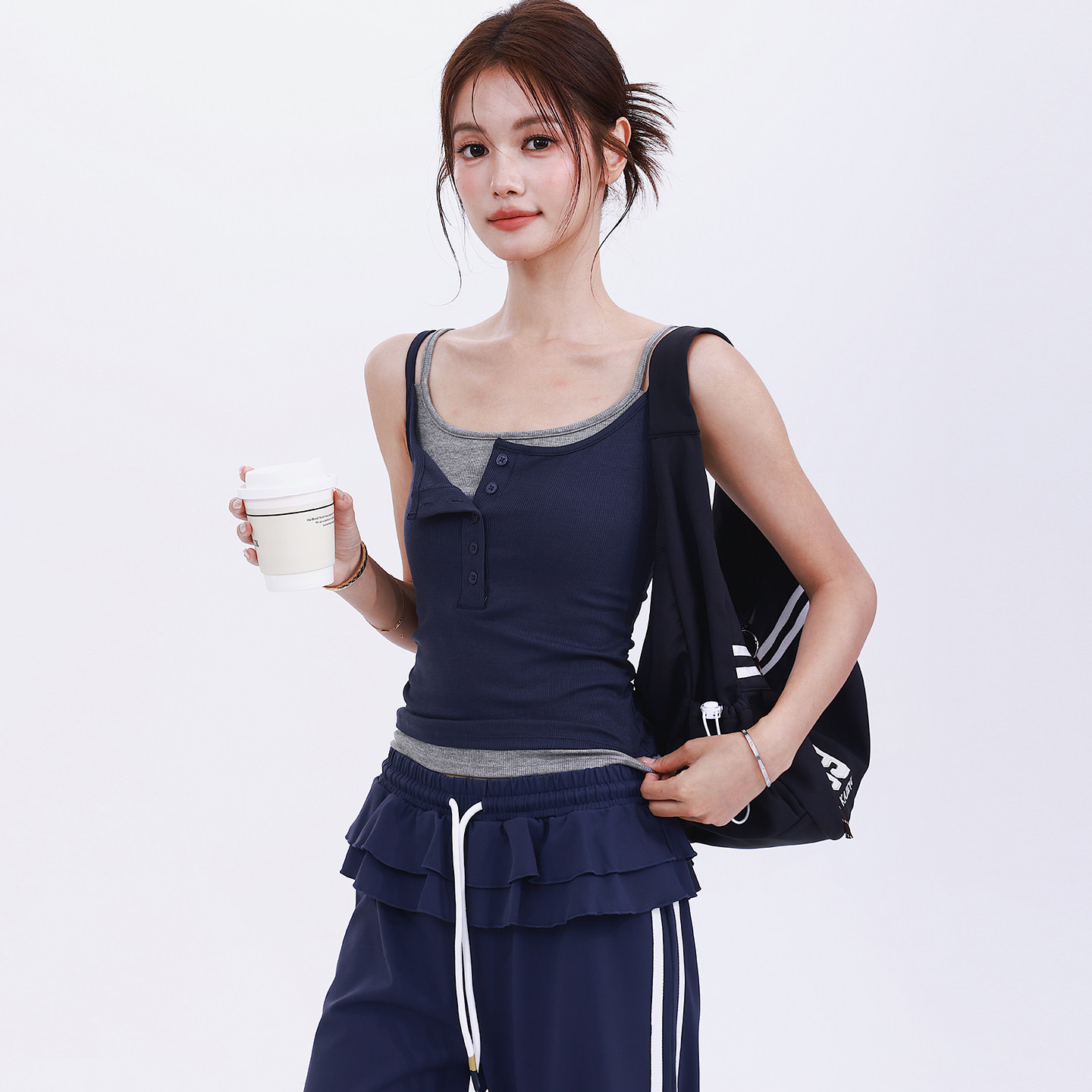 奔跑吧卡卡一体杯拼色运动背心女百搭瑜伽普拉提纽扣显瘦健身内衣,淘宝优惠券,粉丝福利购,淘宝优惠卷