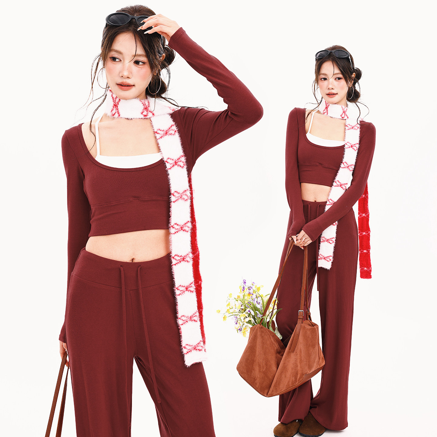 奔跑吧卡卡红色圣诞挂脖长袖假两件瑜伽服短款普拉提瑜伽健身T恤,淘宝优惠券,粉丝福利购,淘宝优惠卷