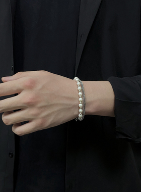 珍珠双层手链男潮韩版