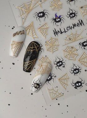1pc Halloween Gold Spider Web Nail Stickers Pumpkin Ghost Na