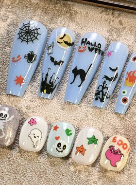 24pcs 3D Halloween Nail Stickers Cartoon Pumpkin/Ghost/Bat/S