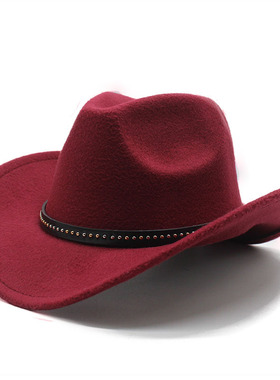Flat-top Western Cowboy Hat Brown Woolen Jazz Hat Men's And