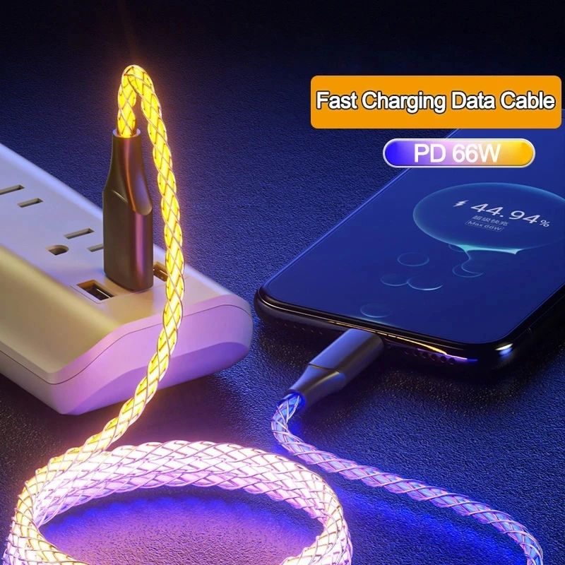 6A Quick Charging RGB Breathing Luminous Gradient Light Data Cable 66W TYPE-C Charger For iPhone 15 - 图0