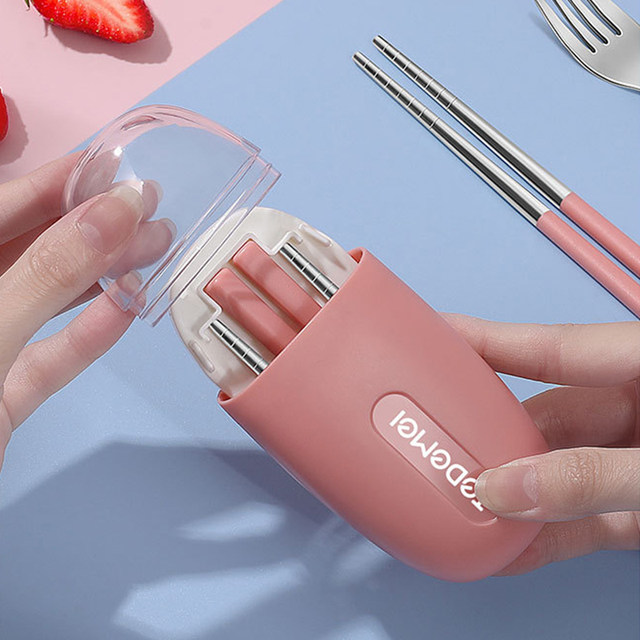 One person with chopsticks and spoon set portable tableware set