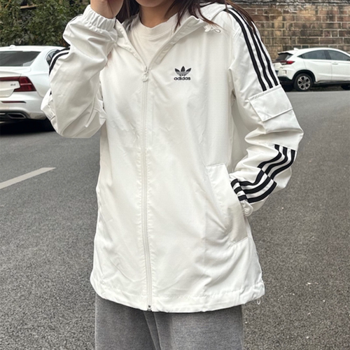 阿迪达斯三叶草男女同款休闲三条纹连帽梭织透气外套KB1944  8848 - 图1