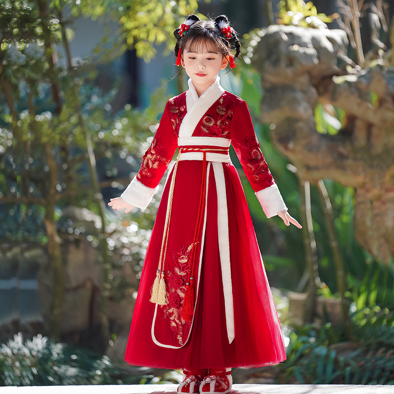 汉服女童唐装拜年服新年衣服国风古装秋冬季加绒儿童女孩加厚冬装,淘宝优惠券,粉丝福利购,淘宝优惠卷
