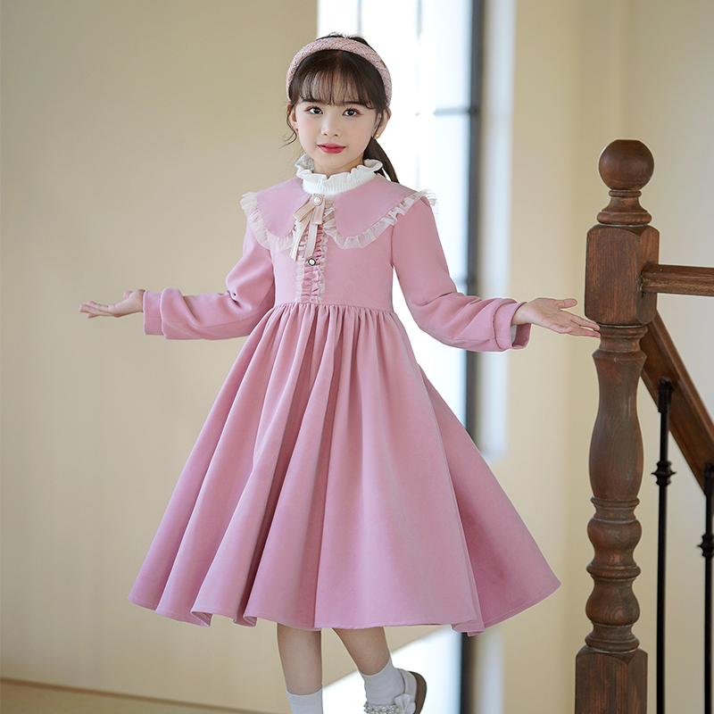 秋冬新款韩版学院风中大童长裙儿童裙子秋冬款加绒红色长袖裙子,淘宝优惠券,粉丝福利购,淘宝优惠卷