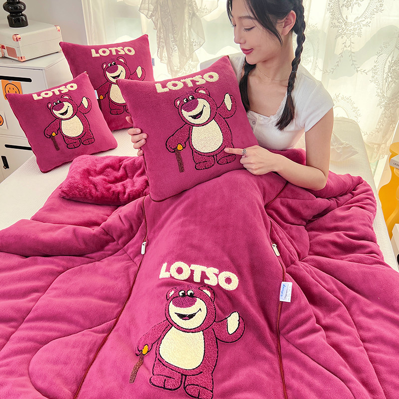 史迪仔草莓熊两用枕头被午睡空调毯2024款折叠靠枕可收纳抱枕被子,淘宝优惠券,粉丝福利购,淘宝优惠卷