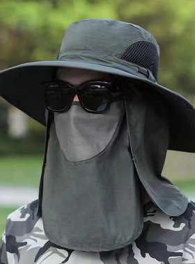 大帽檐帽子男士户外遮阳防晒帽夏天太阳帽钓鱼专用凉帽渔夫帽男款