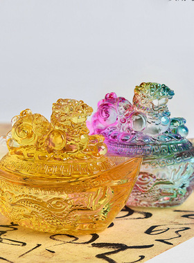 黄晶龙龟盖元宝水晶元宝家用中式复古摆件装饰如意金元宝送礼开业