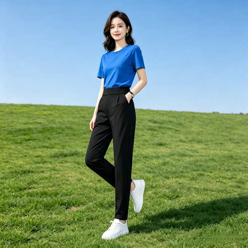 西装女裤2026新款百搭九分小脚夏季哈伦裤女高腰显瘦直筒裤子潮 - 图1