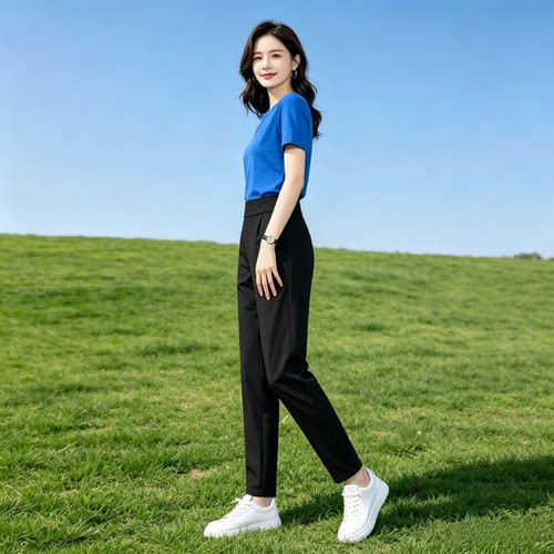 西装女裤2026新款百搭九分小脚夏季哈伦裤女高腰显瘦直筒裤子潮 - 图0