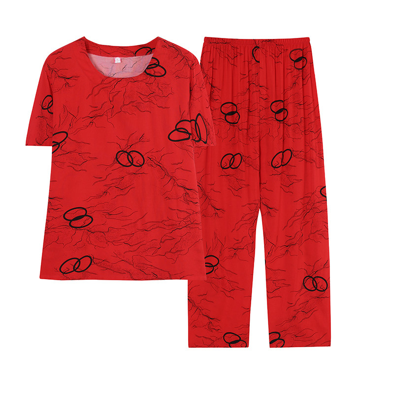 短袖大红喜庆中老年女士棉绸睡衣 顿尼科睡衣/家居服套装