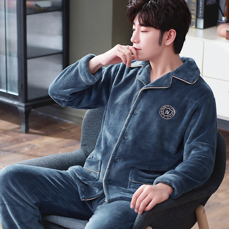秋冬款男加厚加绒长袖珊瑚绒睡衣 顿尼科睡衣/家居服套装