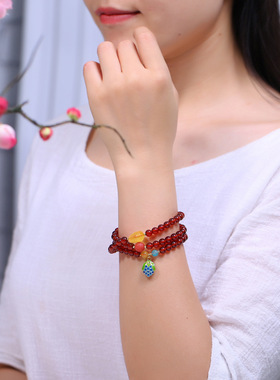 天然橙色石榴石手链6A级收藏级石榴石手串 女多层多圈原创DIY手链