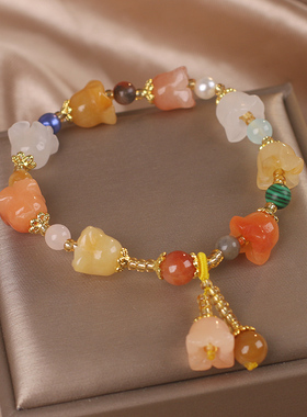 天然金丝玉铃兰花串珠手链女