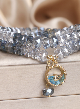 轻奢渐变蓝双圈水晶手链女