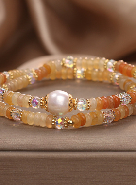 天然绿纹石算盘珠双圈手链女