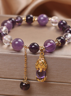 国潮民族天然紫水晶串珠手链女