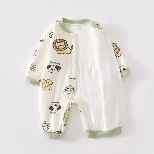新生婴儿夹棉保暖连体衣婴幼儿加厚60克薄棉秋冬装哈衣宝宝爬服 - 图1