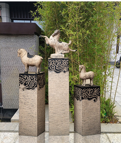 新中式仿古祥云展示柱落地摆件茶室栓马柱家居客厅玄关装饰品底座 - 图1