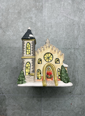 孤品出口欧镇陶瓷老房子圣诞玩具店咖啡店手绘家居收藏家用装饰品