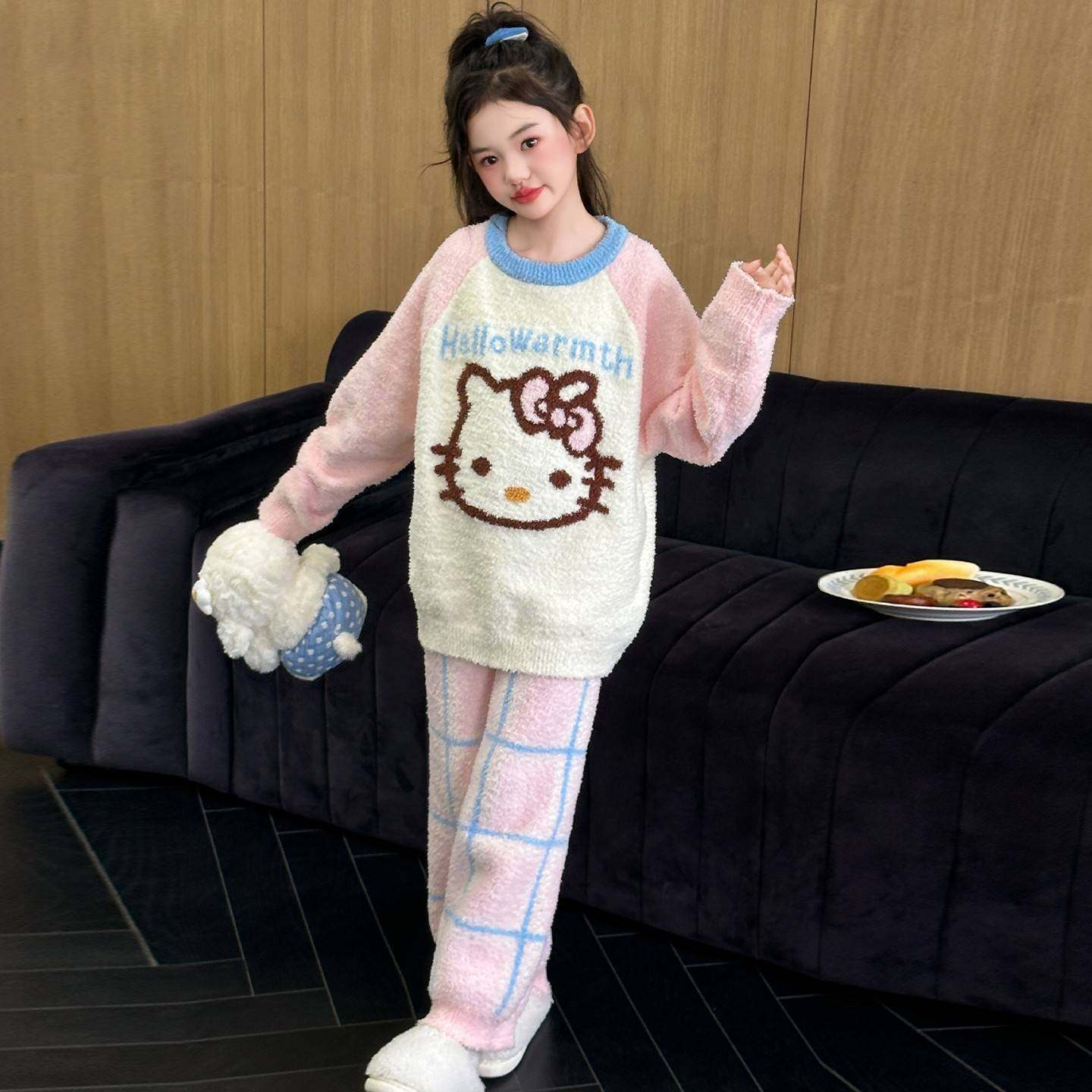 女童睡衣冬季新款儿童半边绒家居服套装女大童加绒加厚保暖两件套,淘宝优惠券,粉丝福利购,淘宝优惠卷