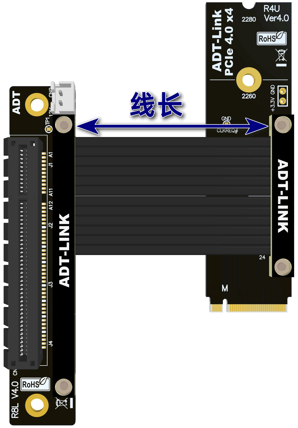 PCIe x8延长转接线 支持NVMe固态硬盘接口PCIE 4.0x4全速ADT - 图3