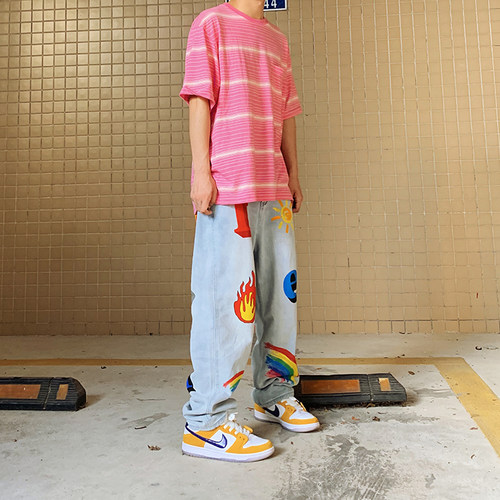 《断码清仓》传奇商行LEGEND满印宽松坠感彩虹宽松休闲男女字母牛 - 图2