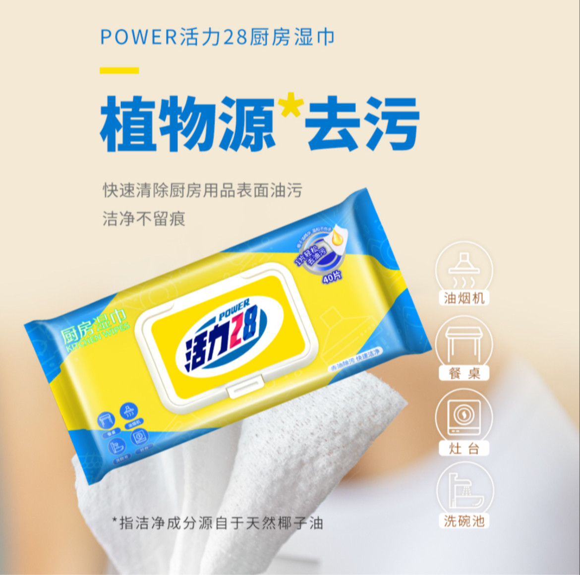 活力28厨房湿巾40片*2包 6包快速去油去污家用油烟机灶台,淘宝优惠券,粉丝福利购,淘宝优惠卷