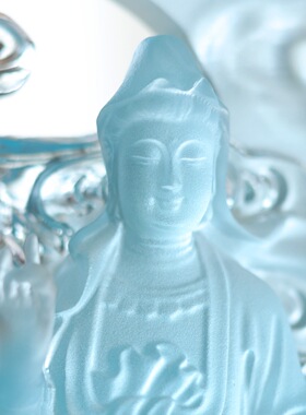 琉璃站像水月观音蓝色净瓶观世音像佛堂书房供奉摆放精致观音菩萨