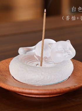 琉璃香插卡通猫咪香插书房文房中式禅意精致琉璃香插小巧可爱香盘