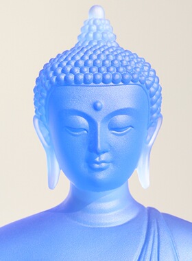 琉璃释迦牟尼佛蓝色坐像分体莲花座释迦中式居家供奉摆放佛像