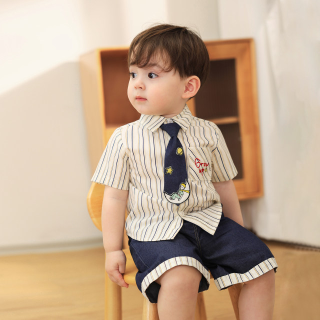 Little O Dad Baby Boy Baby Boy Short Sleeve Suit 2026 New Summer One-year-old Shirt Baby Handsome Spring Clothing