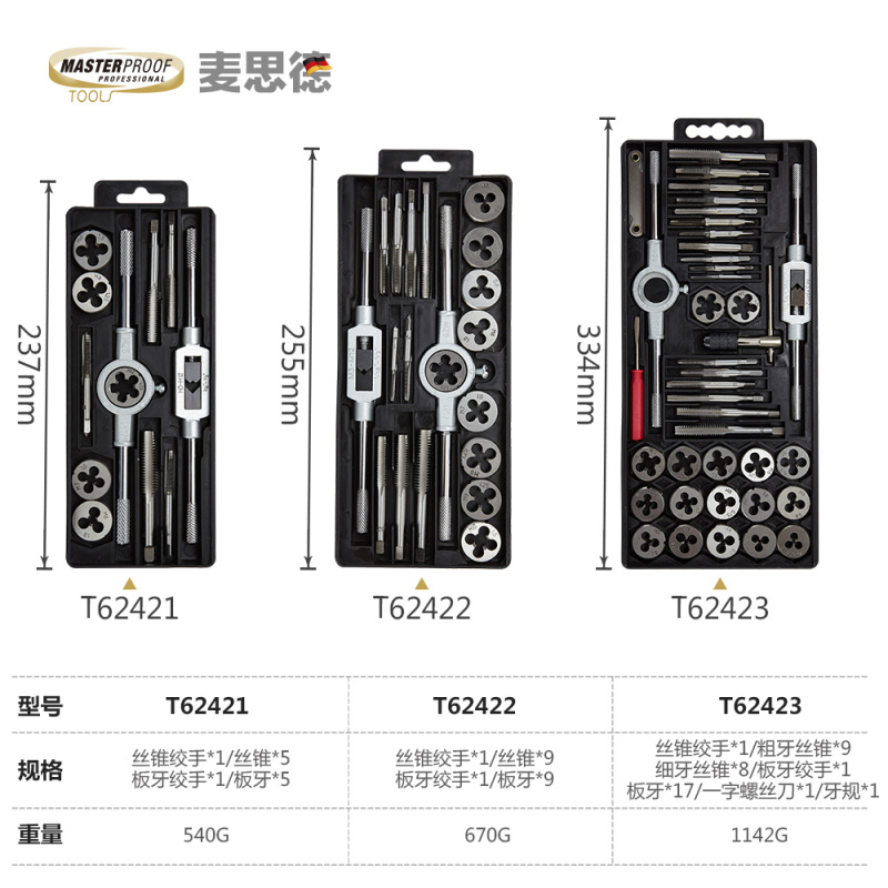 麦思德修理丝锥板牙40件套手用丝攻丝锥攻丝工具攻丝细牙公制螺纹
