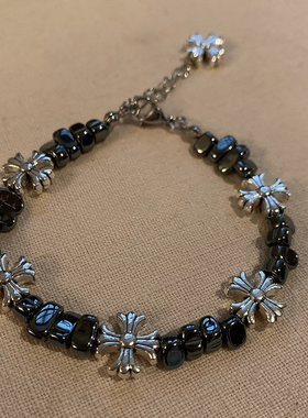 复古小众cleanfit风高级感碎银十字架串珠手链男女冷淡风手饰情侣