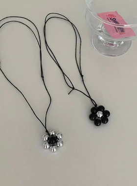 韩国东大门新款小众设计感球球串珠花朵项链女简约百搭长款毛衣链